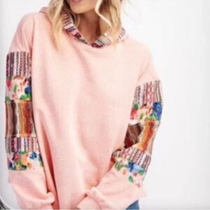 Easel Pink Multicolor Patchwork Cowl Sweater